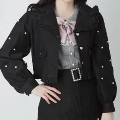 Ank Rouge お袖パールデニムジャケット ブラック