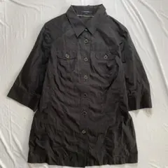 【O13】　Burberry　七分袖ロングシャツ　レディースM相当　ブラック黒