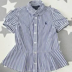 Ralph Lauren　ストライプ半袖シャツ　ブラウス　ブルー　5y　115