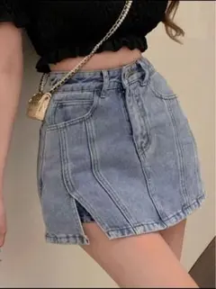 SheinHoneyspot ウォッシュド デニム キュロット ショートパンツ