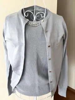 ナノユニバース　ビジュー　アンサンブル　カーディガン くすみブルー　グレー