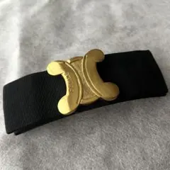 CELINE セリーヌ バレッタ リボン トリオンフ 黒 金具 ゴールド