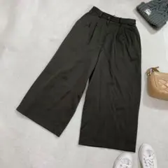 【新品】レディース　ワイドパンツ　ガウチョパンツ　カーキ　裏地付　毛100％