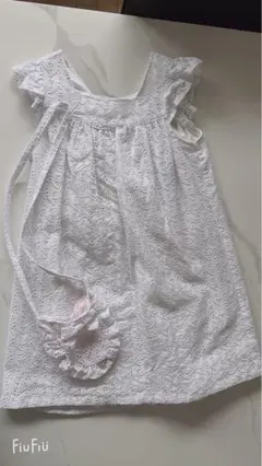 白いレースのフリルワンピースガールズ用