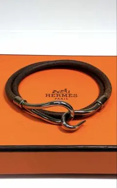 エルメス◇ジャンボH ブレスレット ブラウン レザー バングル 箱付