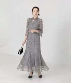 Leja スパンコール花柄パフスリーブマーメイドワンピースドレス結婚式