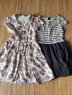 花柄とストライプのミニワンピース2点セット
