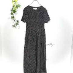 eclosion 半袖 ロング ワンピース L 黒 花柄 総柄 大人可愛い