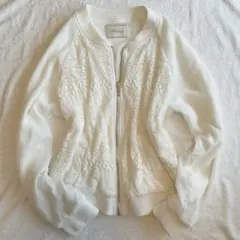 LIZLISA系 Whiteレースジッパーブルゾン ふわふわシフォン 姫カジ