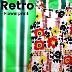 昭和 レトロ オールド フラワープリント 花柄 ポップカラー ワンピース
