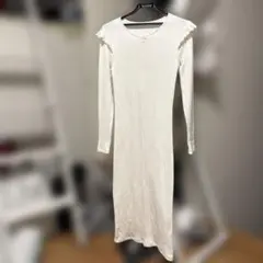 ZARA ホワイトリブ編みロングワンピース