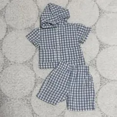 チェック柄 フード付きシャツセットアップ