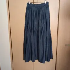 ダークブルー フレアスカート ティアード