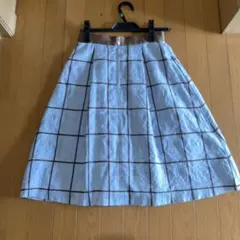 anatelier水色と茶色のチェック柄フレアスカートのサムネイル