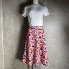 70s ユーロヴィンテージ ポリエステル 花柄スカート RIESジップ S程度