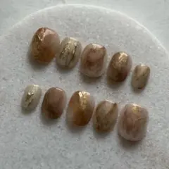 現品　ネイルチップ　ブラウン　ゴールド　ミラー　ニュアンスネイル