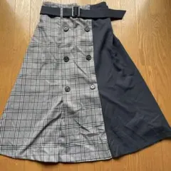 M チェック柄スカート ベルト付き