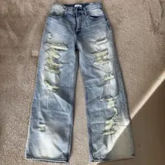 LAGUA GEM ダメージ加工 ワイドレッグデニム