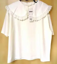 新品・タグ付き　エヘカソポ　つけ襟付き白Tシャツ フリーサイズのサムネイル