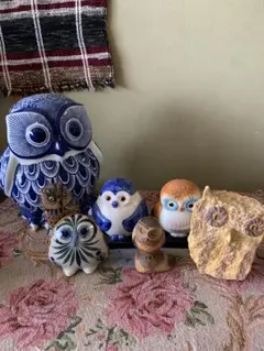 梟　フクロウ　置物　陶器　瀬戸物