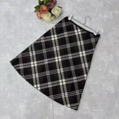 アンタイトル ワールド（1 ）チェック柄 フレアスカート ひざ丈 黒 日本製S