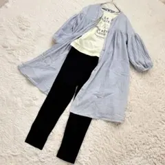 バルーン袖 カーディガン Tシャツ　黒ズボン 140cm 女の子　セット売り