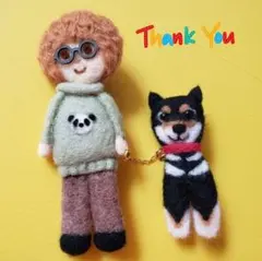 黒柴【2WAY仕様ダブルブローチ】柴犬ちゃんとお散歩★羊毛フェルト★ハンドメイド