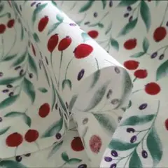リーフ&ベリー柄/綿麻生地