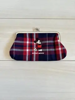 ◎（314）ミッキーマウス　チェック柄　がま口ポーチ