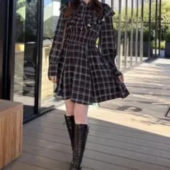 rienda フロントジップシャツミニワンピース