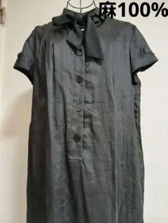 iCB リネン100%　ボウタイ　ロングシャツ　黒のサムネイル