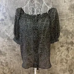 ✨GU✨ジーユー♡半袖ブラウス♡ドット柄♡スクエアネック♡透け感♡黒(XS)