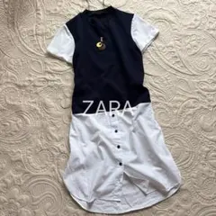 ZARA ネイビーとホワイト シャツワンピース 半袖