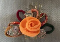 和風髪飾り 花の形状 オレンジ　昭和レトロ風