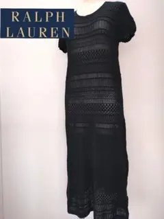 【美品】ラルフローレン ワンピース 透かし　柄　綿ニット　Aライン　半袖