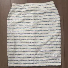 アイボリーと水色のストライプ タイトスカート　ウエスト64