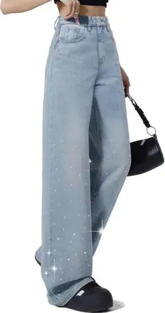 ラインストーン付きライトブルーデニム