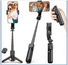 【新品未使用】自撮り棒 三脚 リモコン付 コンパクトセルカ棒 スマホ用 超軽量