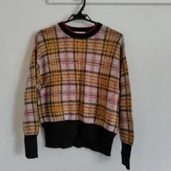 組曲　セーター　チェック柄　イエロー　オレンジ　ブラウン　中古のサムネイル
