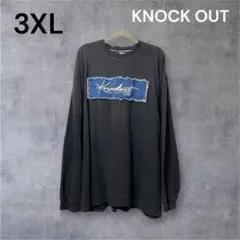 KNOCKOUT 黒 3XL 長袖Tシャツ 希少 海外 ロゴデニム地 ゆるダボ