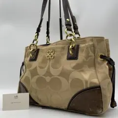 良品 COACH トートバッグ キャンバス ベージュ シグネチャー 肩掛け