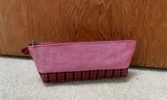 ペンケース☆ポーチ　赤チェック　ハンドメイド