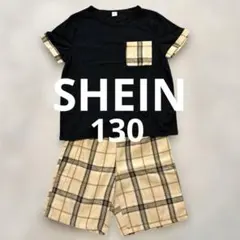 SHEIN Tシャツとチェック柄ショートパンツ　セットアップ 130のサムネイル