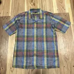 DAKS ダックス 半袖シャツ 開襟シャツ 麻シャツ チェックシャツ L