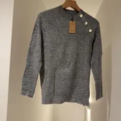 SHEIN Frenchy ニット セーター グレー 長袖 ボタン　モックネック