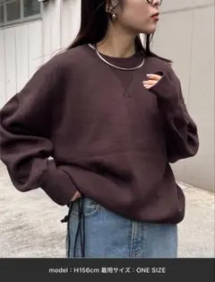 16色展開スウェットライクボリュームスリーブニット　ブラウン