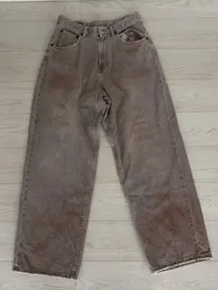メンズ ワイドデニムパンツ ブラウン　ZARAのサムネイル