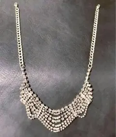 ネックレス ラインストーン ダークシルバークリスタルBlack銀チョーカー未使用