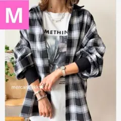 新品 しまむら mayo 袖口リブ チェックシャツ М ブラック aquaist