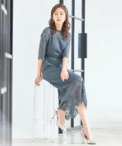 【美品】DRESS+ 総レース パーティードレス ワンピース XL 結婚式
